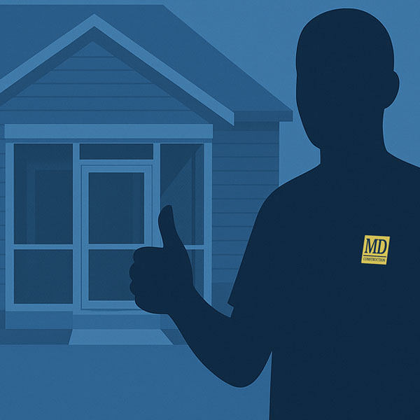 MD Construction worker standing in front of screened entry way clipart