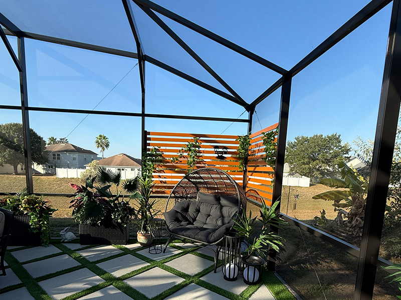 Inside view after screen extension installed by MD Construction in Davenport Florida.