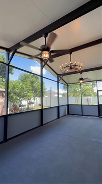 Inside view of screen room installation in Kissimmee from MD Construction and screen enclosure company located in Winter Haven Florida.