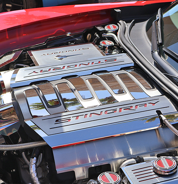 Solivita annual car show 2016 chevy corvette stingray fuel cover on display. MD construction sponsoring this annual car show as a red corporate sponsor.