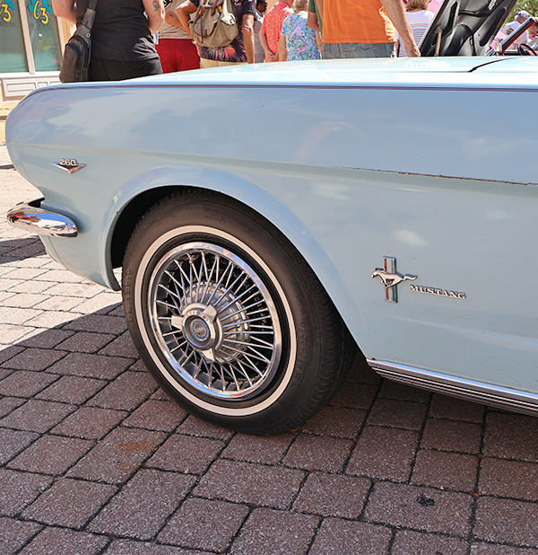 Solivita annual car show 1967 Ford Mustang baby blue on display. MD construction sponsoring this annual car show as a red corporate sponsor.