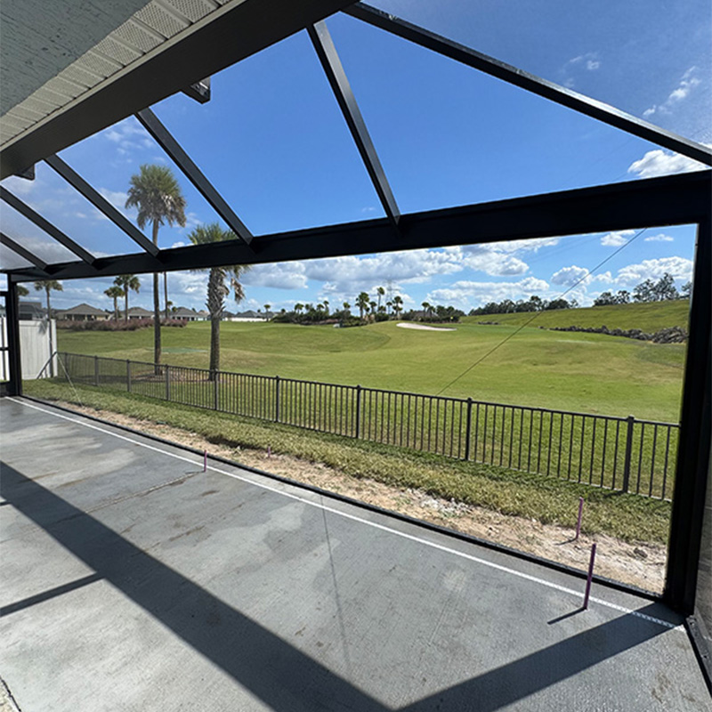 Inside view of screen room with open view panel installation in The Villages, FL by MD Construction. Customer left a 5 star review.