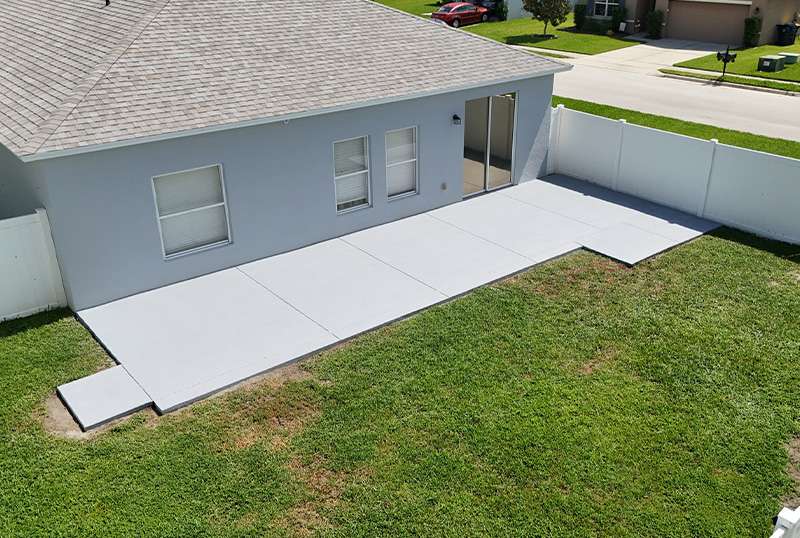 Side view of concrete cured ready for screen room aerial shot from drone.